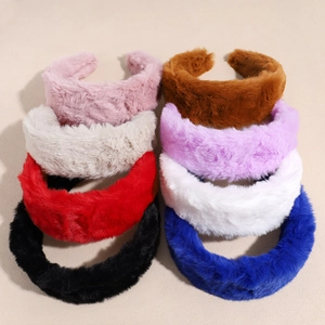 Women Winter Plush Wide Padded Headband Soft Faux Fur Hairband High Top Hair Hoop For Face Washing Daily Hair Accessories