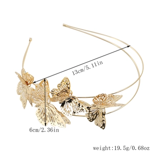 Dettaglio cerchietto farfalla oro con dimensioni: diametro 13cm e altezza decoro 6cm