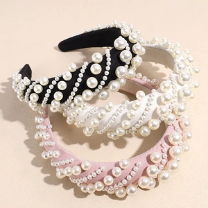 Vintage sponge headband with pearls in black white and pink for women high top