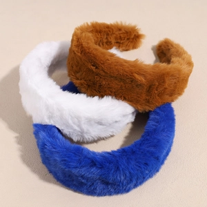 Thick plush headband set in brown, white and blue colors for high cranial top hair style
