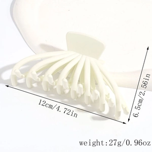 Detail view of large matte cream octopus hair claw clip with size dimensions shown