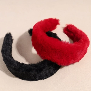 Thick plush headband set in red and black for hair styling and face washing