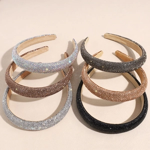 Serre-tête Rembourré de Luxe Entièrement Orné de Strass pour Femmes Style Coréen Serre-tête en Diamants Étincelants Élégant Bandeau Large