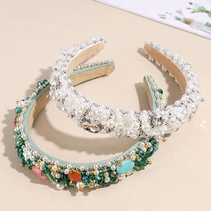 Cerchietto Barocco con Künstliche Perle e Cristalli Fascia per Capelli Larga con Perline per Matrimonio Festa Vintage Lusso Donna Bambini