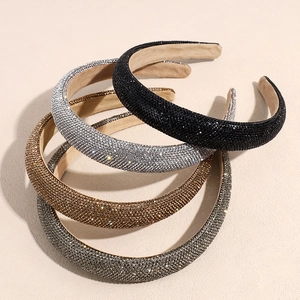 Serre-tête rembourré de luxe avec strass en noir, argent, doré et gris anthracite élégant