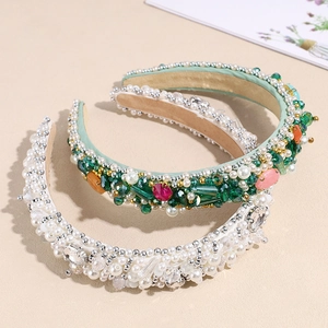 Cerchietti barocchi di lusso con perle e cristalli colorati per sposa o stili formali