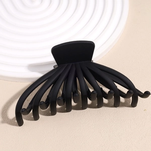 Macro detail of large matte black octopus hair claw clip with strong interlaced teeth