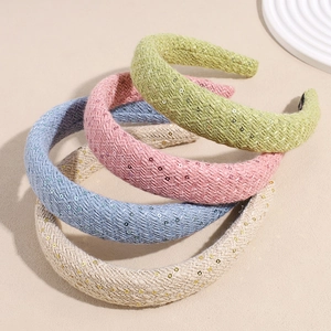 Serre-tête en Tissu de Laine Épaissi pour Femmes Mode Coréenne Cerceau de Cheveux en Éponge avec Paillettes Accessoires de Cheveux