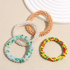 Korean Beaded Artificial Pearl Hair Tie Elastic Ponytail Holder Elegant Handmade Beaded Scrunchies Decorative Hair Accessories For Women