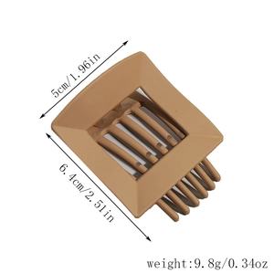 Detail showing 5cm x 6.4cm matte khaki square hair claw clip with size specifications