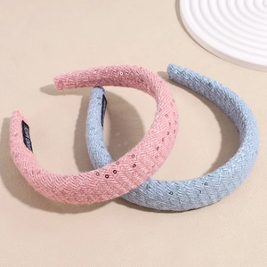 Ensemble de serre-têtes épais en tweed rose et bleu avec paillettes brillantes