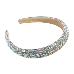 Serre-tête de luxe beige clair avec strass étincelants pour femmes style élégant