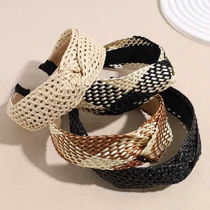 Bohemian Braided Knotted Wide Headband For Women Straw Style Twisted Woven Fashion Hair Band Vacation Beach Accessory