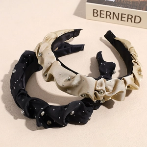 Cerchietto in Raso Plicsettato in Stile Francese Con Decorazione in Strass Elegante Cerchietto Per Capelli Da Donna Gioielli Per Capelli