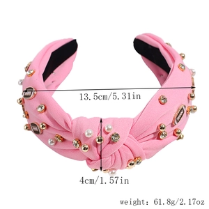 Rosa gestricktes Football-Stirnband mit weißen Perlen und Strass inklusive Maßen