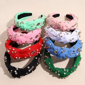 Damen Breiter Verknoteter Stoff Haarreif Strass Faux Künstliche Perle American Football Design Sport Party Dekoration Mode Haarschmuck