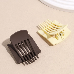 French vintage matte square hair claws in brown and cream yellow for women's hair styling