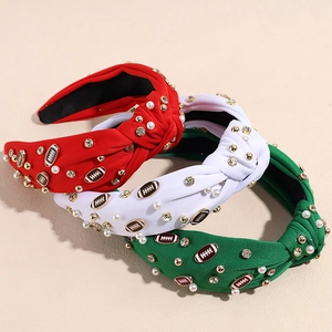 Drei farbige Football-Haarbänder mit Perlen, Strass und Knoten für Super-Bowl-Fans