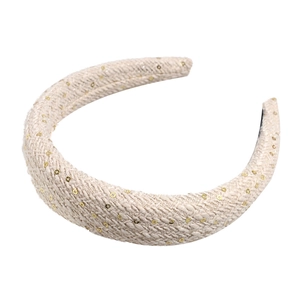 Serre-tête épais en tweed beige avec paillettes dorées pour un style élégant à couronne haute