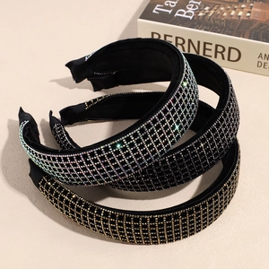 French retro rhinestone checkered headband set with thick sponge padding in three colors