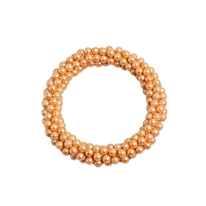 Elegant peach beaded elastic hair tie featuring high-gloss faux pearls for women