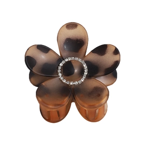 Maillard leopard flower claw clip with sparkling rhinestones for thick hair