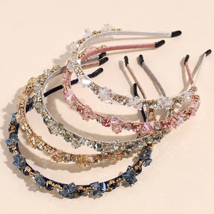 Serre-tête Élégant de Style Coréen avec Cristaux Artificiels et Strass Incrustés Enveloppé de Tissu pour Femmes Bijoux