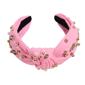 Rosa geknotetes Haarband mit Perlen und Football-Anhängern für Super Bowl Modeschmuck