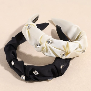 Eleganter Satin Haarreif mit glitzernden Strasssteinen in Schwarz und Cremebeige Tönen