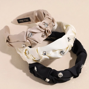 Elegante Satin-Haarreifen in Beige und Schwarz mit glitzerndem Strassstein-Besatz