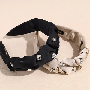 Eleganter Satin Haarreif Set mit glitzernden Strasssteinen in Schwarz und Champagner