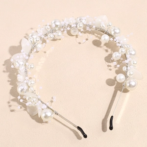 Serre-tête de mariée élégant avec perles blanches et feuilles argentées pour coiffures