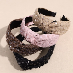 Women Vintage Sequin Knotted Wide Headband Tweed Fabric Hair Hoop For Face Washing Elegant Retro Hairband Accessories Hair Ornament