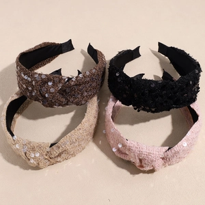 Sparkling sequin knotted headband set in four colors for high cranial top hair styling