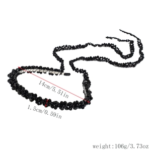 Detail showing dimensions and weight of the elegant black beaded luxury headband