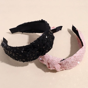Sparkly tweed knotted headbands in black and pink with sequins for an elegant hair look