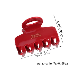 Detailed size view of red hair claw clip measuring 6cm length and 4cm height