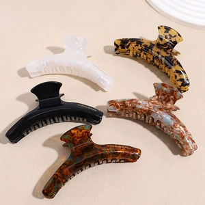 French Vintage Plastic Large Hair Claw Clip For Women Leopard Marble Tortoiseshell Pattern Geometric Hair Catch Clip Headwear