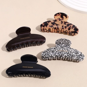 French Acetate Hair Claw For Women Elegant Large Shark Clip Geometric Leopard Print Polka Dot Hairpin Handmade Hair Accessories
