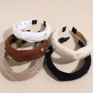 Koreanischer Stil Gestrickter Zopf Haarreif Mit Künstliche Perlen Und Strass Retro Eleganter Haarsteif Für Damen Winter Haarschmuck