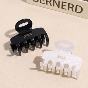 French style vintage square hair claws in glossy black and pearly marble white acetate