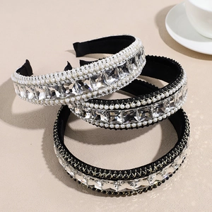 Baroque Luxury Rhinestone Faux Artificial Pearl Wide Headband Vintage Padded Hairband For Women Elegant Party Hair Accessories