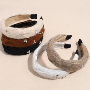 Gestricktes Perlen-Stirnband-Set mit Strasssteinen und klassischem Knotendesign in fünf Farben