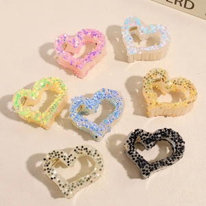 Heart Shaped Hair Claw Clips With Star Sequin Glitter Large Shark Clip Fashion Hair Accessories For Women Hair Grips