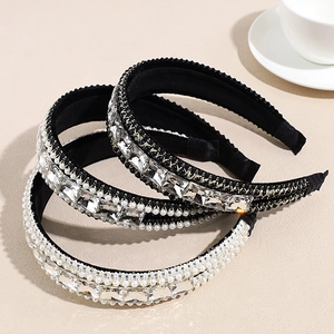 Baroque velvet headbands with rhinestones and pearls set for women daily party wear