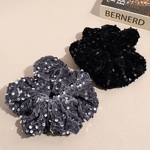 Chouchous élégants en velours avec paillettes noires et grises pour coiffure vintage