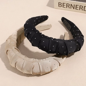 Serre-Tête Plissé en Satin Élégant pour Femmes Bandeau de Cheveux Épais avec Éponge et Strass Accessoires Cheveux Faits Main