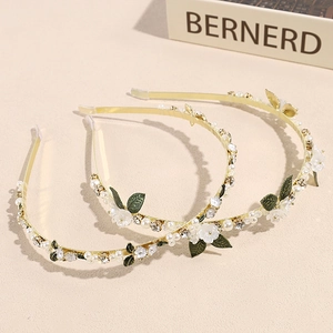 Serre-tête Élégant en Alliage avec Künstliche Perles et Fleurs pour Femmes Style Forêt Feuille Verte Strass Accessoires de Mariage