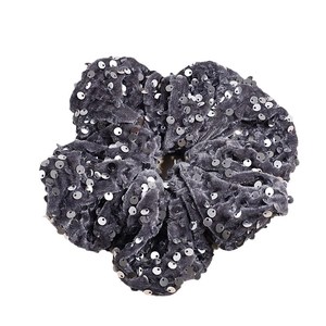 Chouchou élégant en velours gris foncé avec paillettes argentées et haute élasticité