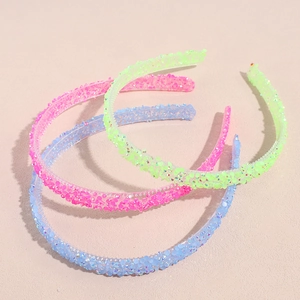 Lot de trois serre-têtes étincelants en strass colorés vert fluo rose et bleu clair brillant